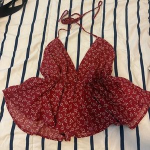 Red halter backless crop top